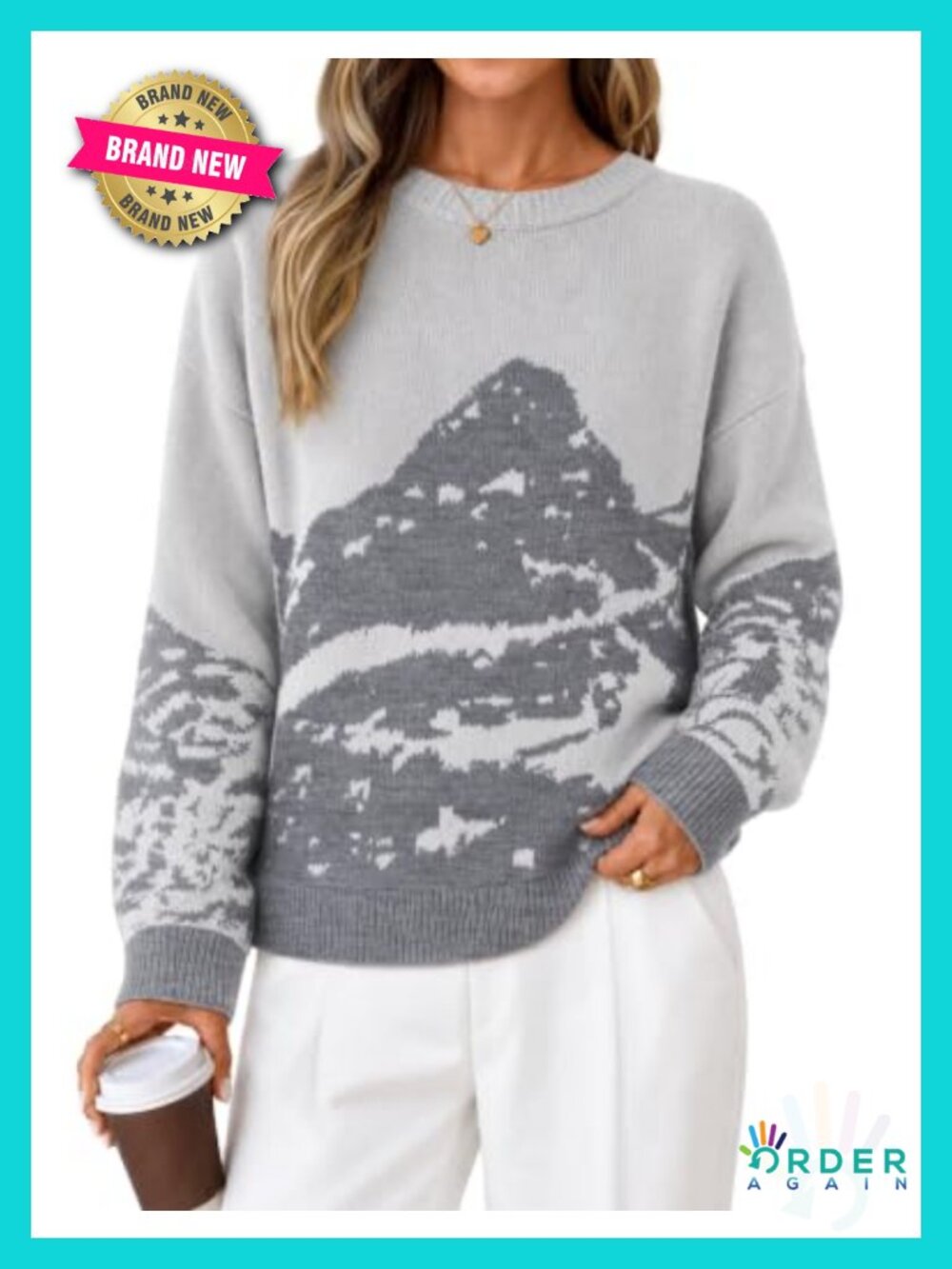 Oversized Crewneck Graphic Knit Sweater Pullover Fall Winter